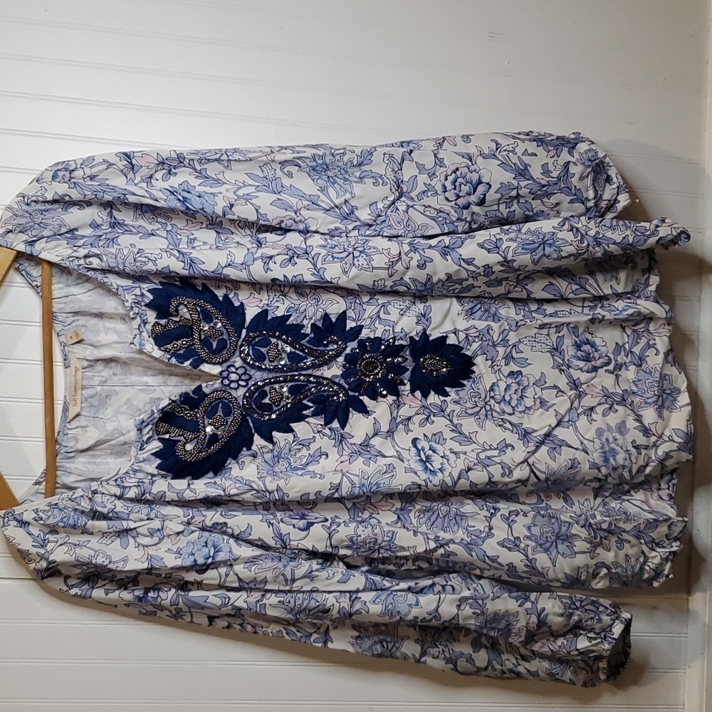 Soft Surroundings Gem‎ Embroidered BOHO popover Tunic Medium